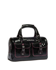 Top Handle Distressed Patent Leather Bag