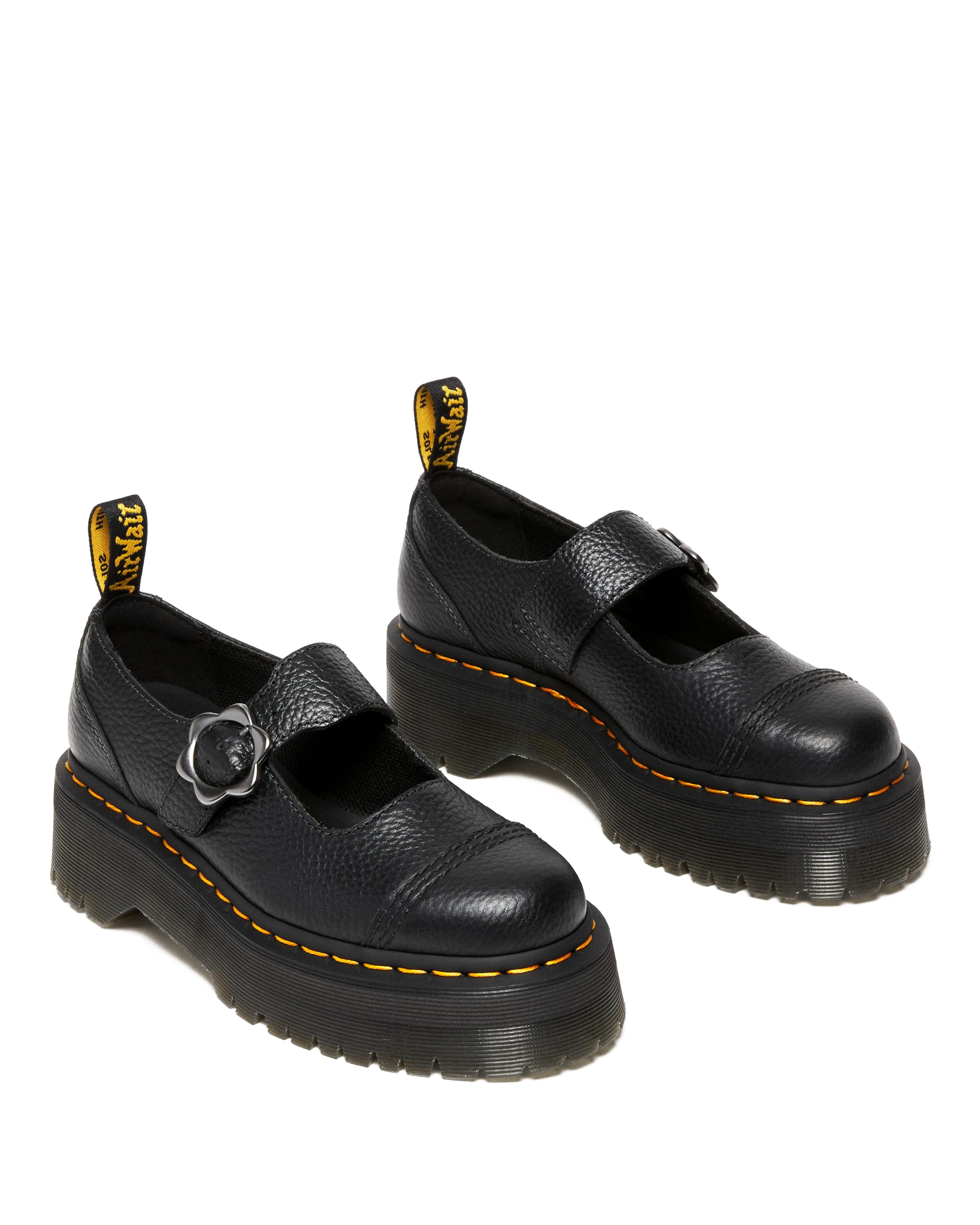 Addina Flower Buckle Leather Platform Shoes