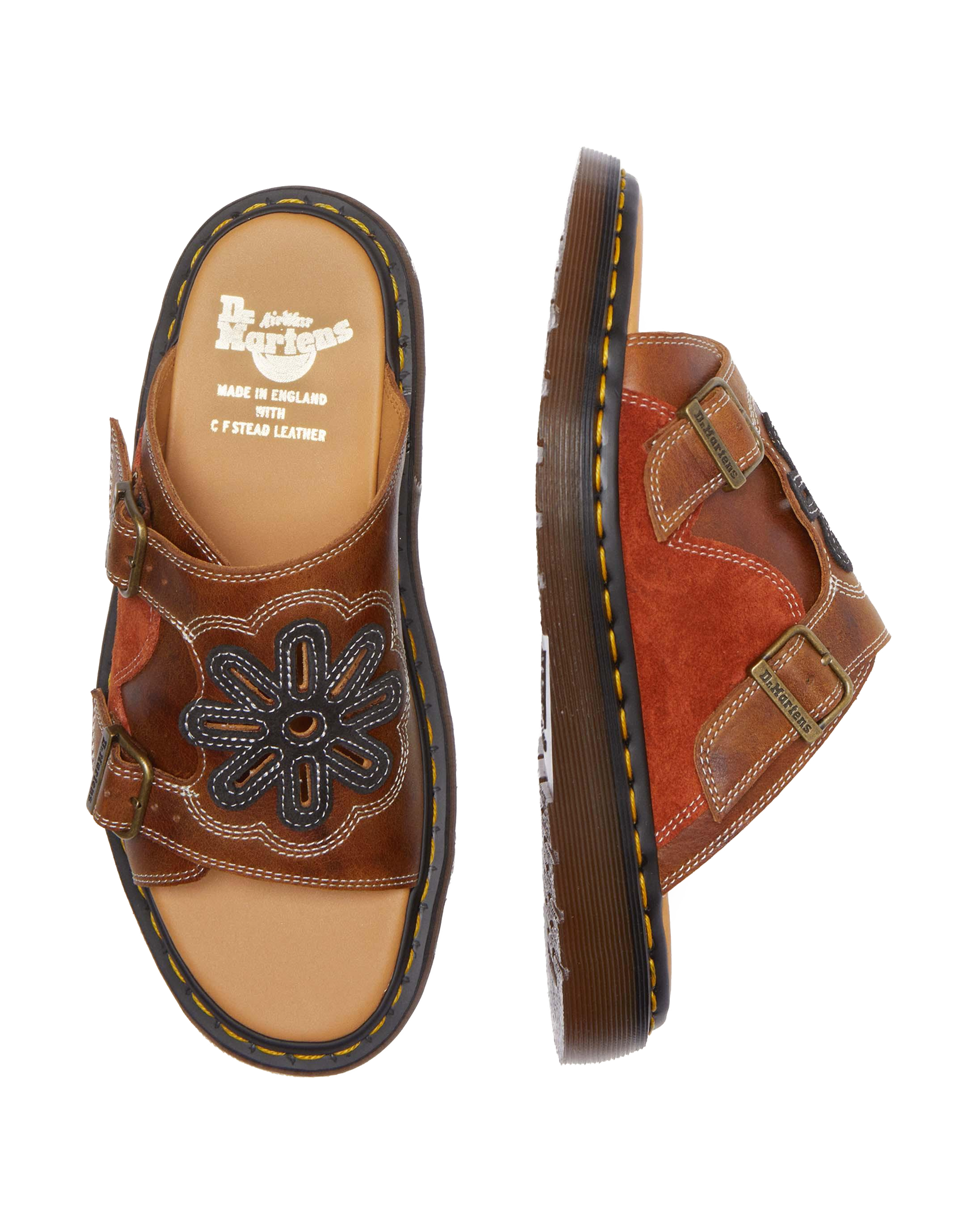 Dayne Made in England Leather & Suede Applique Slides