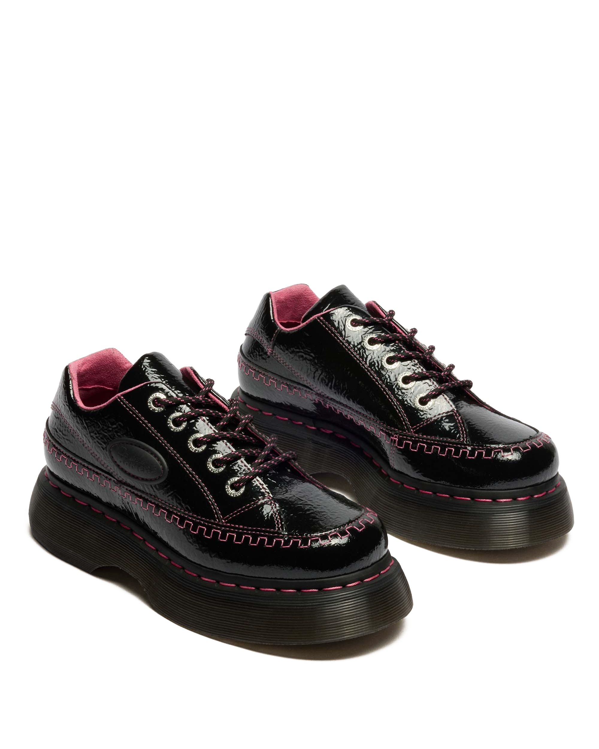 Buzz 5-Eye Distressed Patent Leather Shoes
