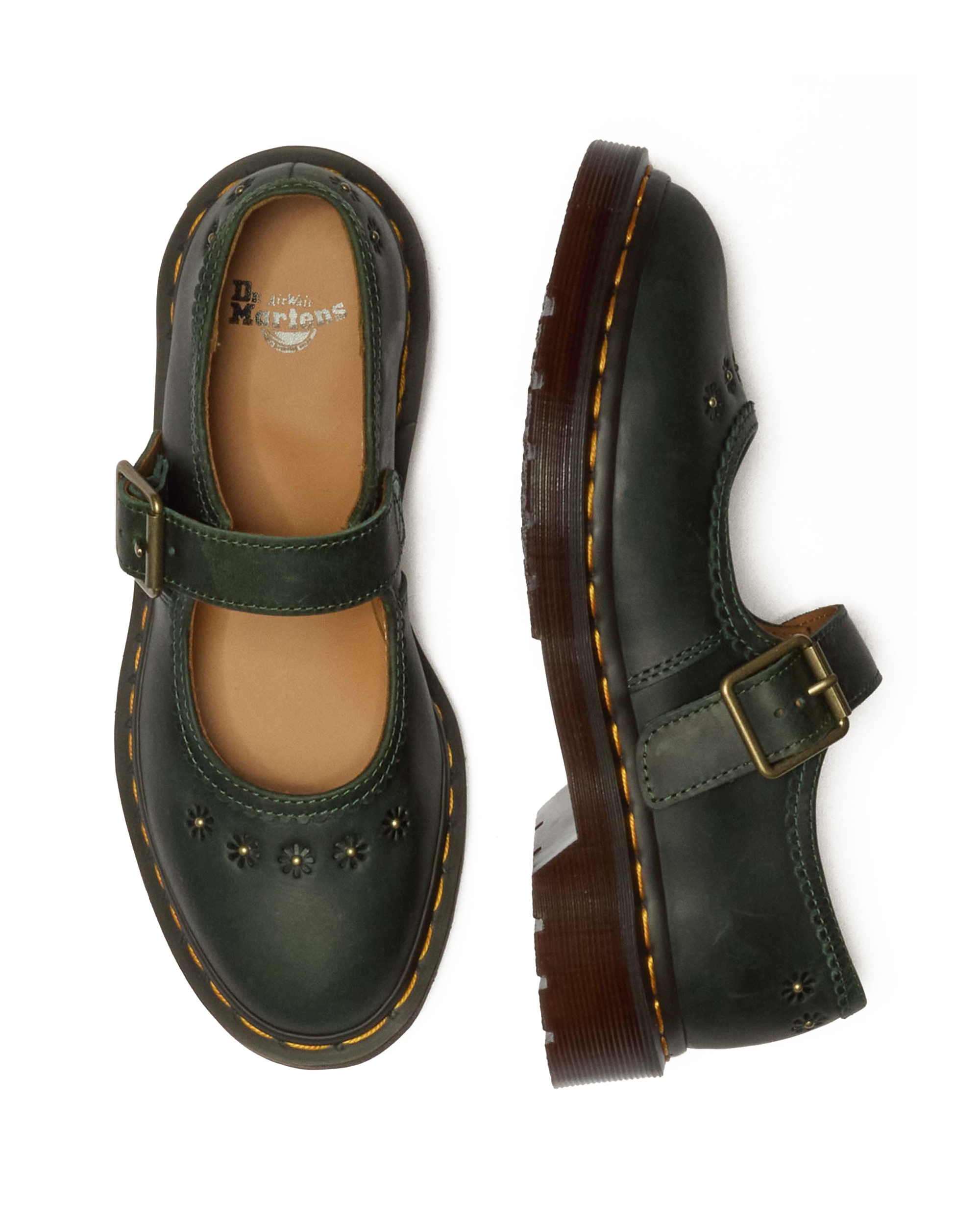 Mary Jane Flower Crazy Horse Leather Shoes